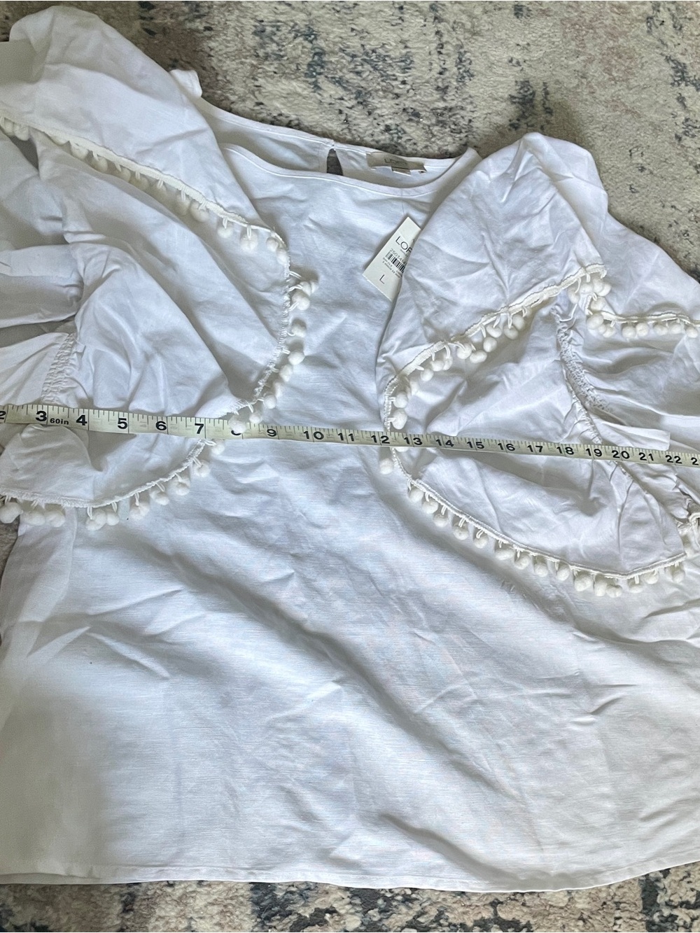 LOFT White Pom-Pom Sleeve Blouse - Picture 5 of 9